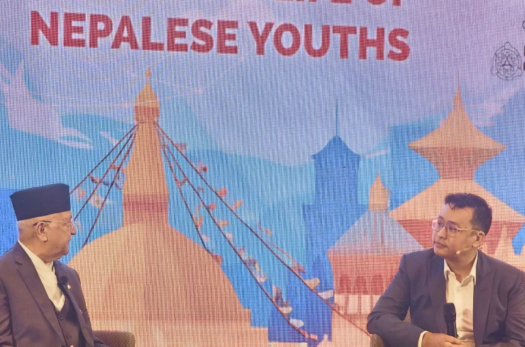 Right Honourable Prime Minister of Nepal, Mr. KP Sharma Oli and our CEO Dr. Sameer Maskey at the International AI and Robotics Conference 2024
